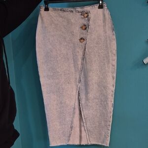 Zara Light Blue Asymmetrical Button Skirt